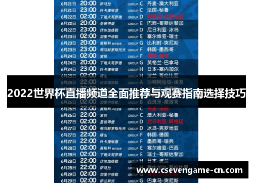 2022世界杯直播频道全面推荐与观赛指南选择技巧